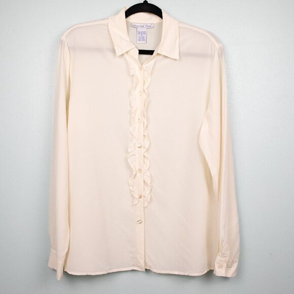 Anna and Frank 100% silk cream ruffle frill shirt-M - Picture 1 of 4